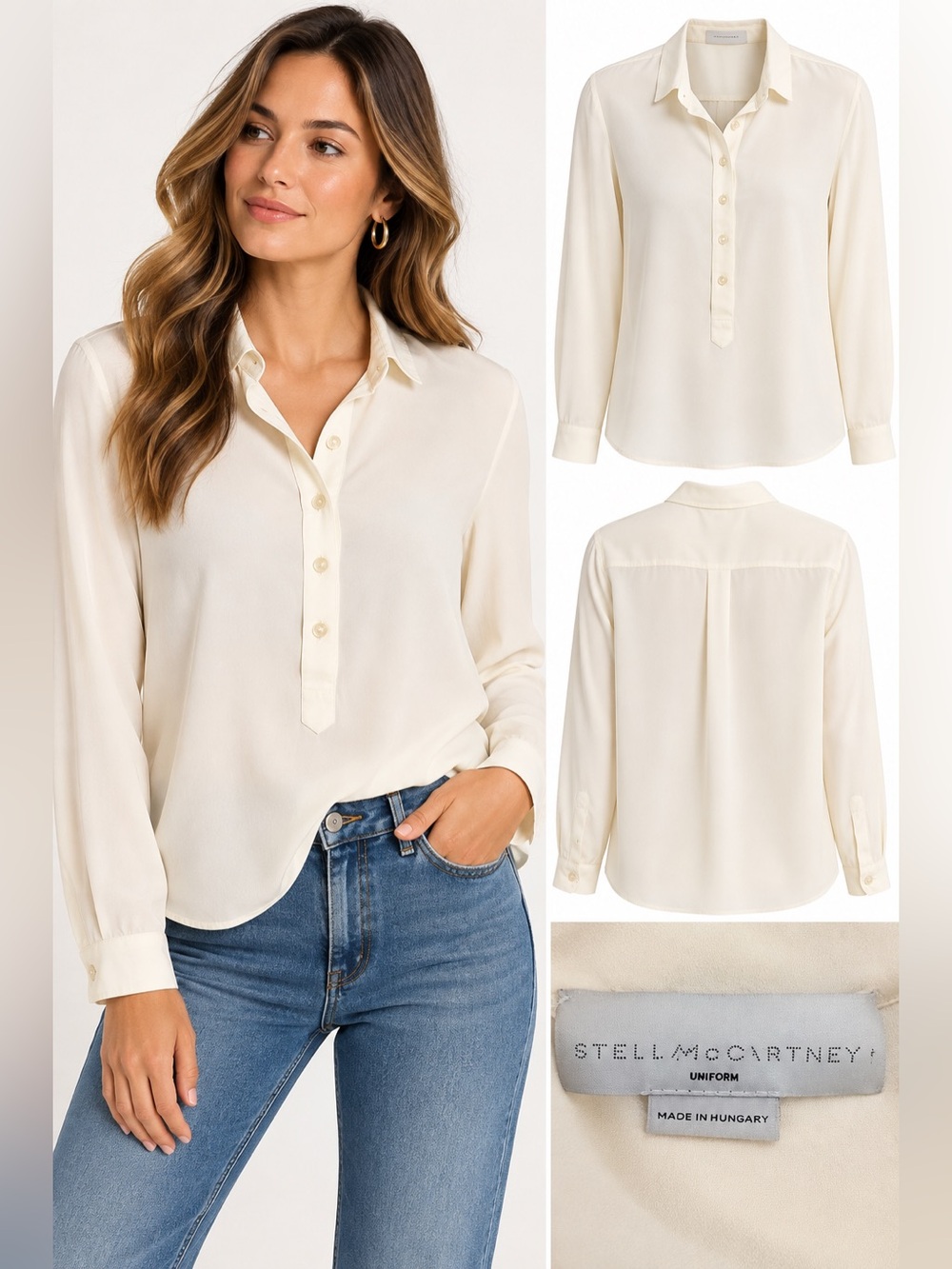 Stella McCartney Women’s Ivory Long Sleeve Popover Blouse Made in Hungary